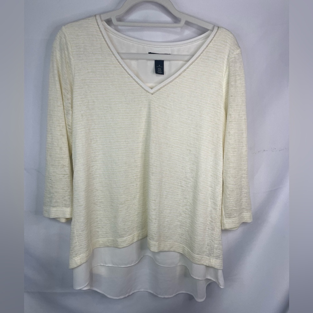 White House Black Market multi layered blouse. With a lovely yellow stripe.
